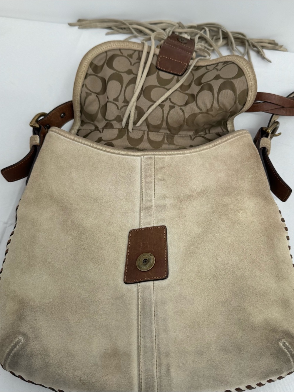 COACH Crossbody Bag Suede Fringe 9484 Beige - Picture 5 of 13